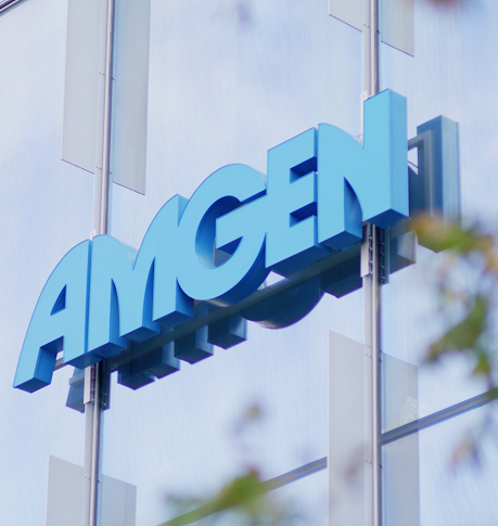 Amgen logo on office building